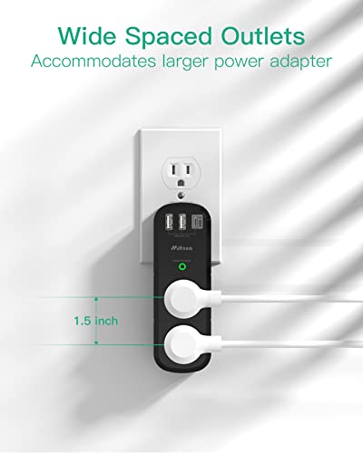USB Outlet Extender Surge Protector with Rotating Plug - color: Black, size: 2A1C, 1 Pack