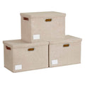 15" Fabric Storage Box with Lids, 3-Pack, Khaki - color: khaki, size: Medium-15"