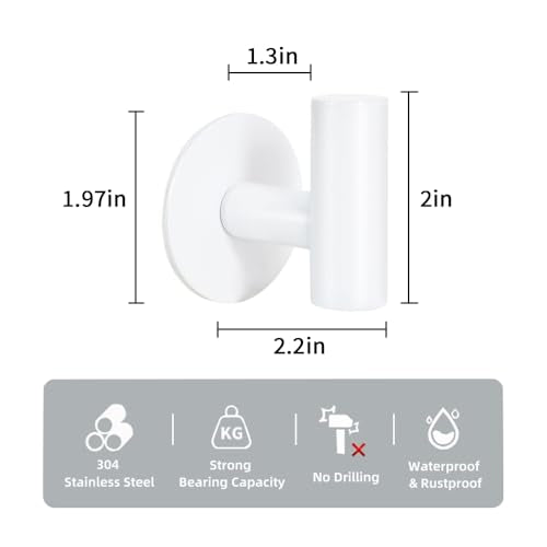 Vuzvuv White Adhesive Stainless Steel Self-Adhesive Towel Hook (2-Pack) | SUS304, Self-Adhesive, Heavy Duty, Waterproof, Wall Hooks for Towel Coat Robe in Bathroom Kitchen Hotel - color: White-2 Pcs