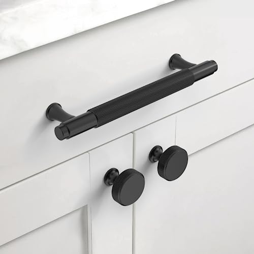 Matte Black Knurled Cabinet Knobs Round Drawer Pulls 10 Pack - color: Matte Black