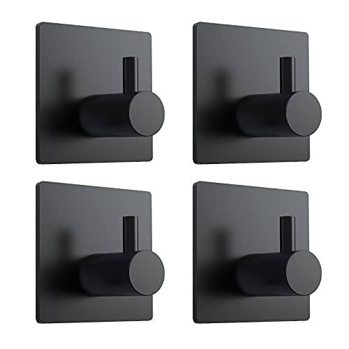 VIS'V Adhesive Towel Hooks, Shower Wall Stick on Hooks, Black, 4 Pcs - color: Black