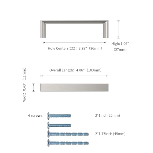 10 Pack 3.75 Inch Brushed Nickel Cabinet Pulls, Kitchen Hardware - color: Brushed Satin Nickel, size: 3.75"/96MM Hole Center, style: 10 Pack