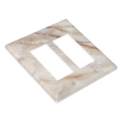 Beige Marble Pattern Light Switch Cover Modern Wall Plate Decorative 2 Gang Double Rocker Switch Plates Electrical Outlet Faceplate for Bathroom Kitchen Bedroom 4.6" x 4.5" - size: 2 Gang Double Rocker