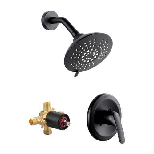 Shower Head Set with Valve, Black Shower Faucet Fixtures Set with Shower Rain Head Trim Kit for Bathroom - color: Black