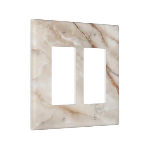 Beige Marble Pattern Light Switch Cover Modern Wall Plate Decorative 2 Gang Double Rocker Switch Plates Electrical Outlet Faceplate for Bathroom Kitchen Bedroom 4.6" x 4.5" - size: 2 Gang Double Rocker