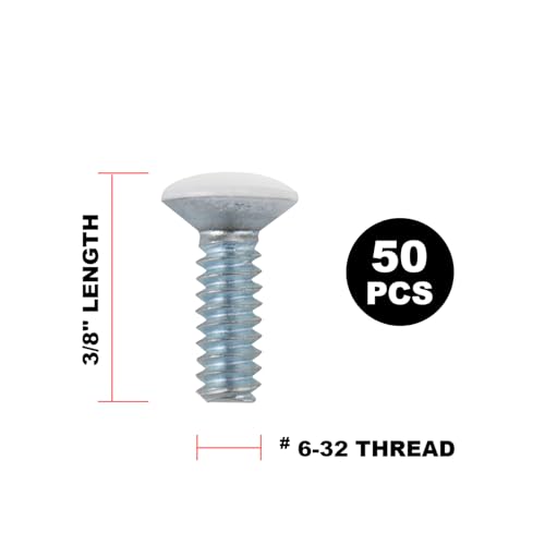 Henne Bery 3/8" Long 6-32 Thread, Oval Head Milled Slot Replacement Wall Plate Screws, 50 Pack, White - color: White, size: 3/8",50 Pack