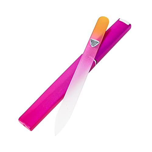 Bona Fide Beauty Czech Glass Fine Grit Nail File with Case, Gold Magenta | Genuine Bohemian Czech glass nail file for natural nails, gentle keratin sealing nail filer, includes protective case - color: Gold Magenta
