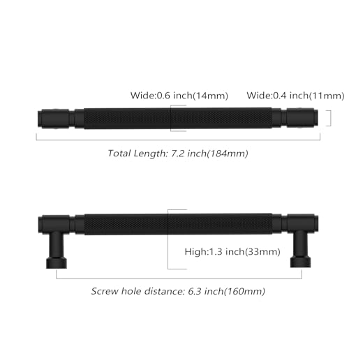 Asidrama 10 Pack 6.3 Inch(160mm) Matte Black Cabinet Pulls Knurled Kitchen Cabinet Handles, Cabinet Pulls Kitchen Cabinet Hardware for Cupboard Drawer Pulls - color: Matte Black, size: 6.3" Hole Center, style: 10 Pack