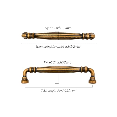 Asidrama 10 Pack 5 inch Brushed Antique Brass Kitchen Cabinet Handles - color: Brushed Antique Brass, size: 5" Hole Center(128mm)