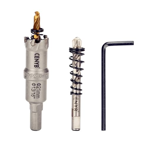 13/16" (21mm) Tungsten Carbide Tipped Hole Saw with 2Pcs Titanium-Plated Pilot Drill Bits for Hard Metal,Stainless Steel,Iron,Aluminum Alloy,Wood and Plastic - size: 21mm | 13/16"