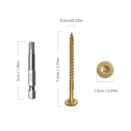 3 Inch 50Pcs Yellow Deck Screws | Heavy-Duty Structural Wood Screws, Rust Resistant Timber Screws for Timber/Log/Landscaping Wood, T30 Star Bit (#14×3" Yellow) - color: Yellow, size: #14×3"