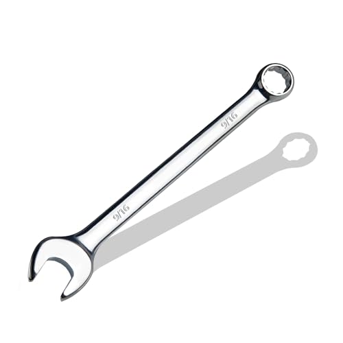9/16" SAE Combination Wrench, CR-V Steel with Mirror Polish, 12-Point Design, 15-Degree Offset, Perfect for Auto Repair, Household, Car & Truck Emergency - size: 9/16"