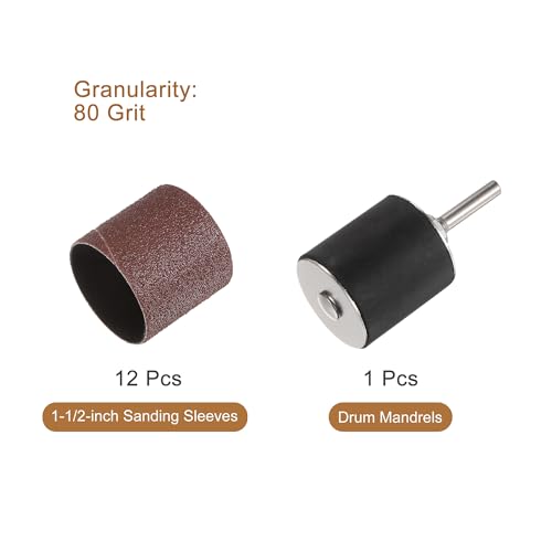 uxcell 12 Pcs 1-1/2 Inch Sanding Sleeves Sandpaper Set 80 Grit with 1 Inch Drum Mandrels for Rotary Tools - size: 80 Grit