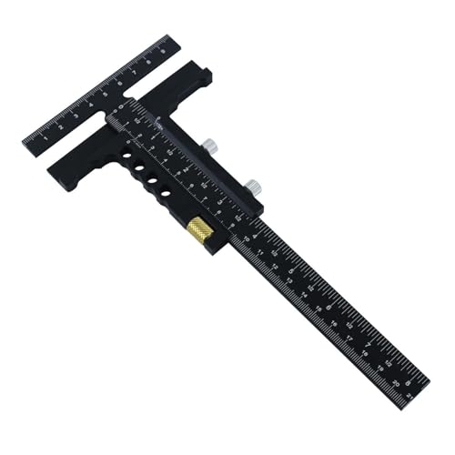 T Shaped Wood Workings Scriber for Carpenter Layout and Measuring, Precision Woodworking Ruler Scribing Tool, Black Accessories Slide Ruler Marking Measuring Gauge, with Fine Tuning