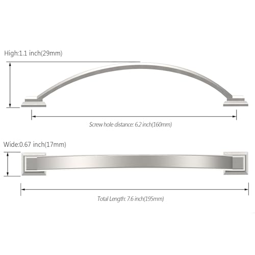 Amerdeco 10 Pack Brushed Satin Nickel Cabinet Pulls 6.3" - color: Brushed Satin Nickel, size: 6.3" hole center
