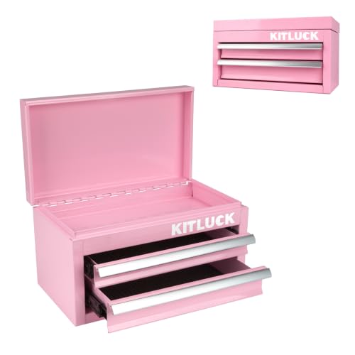 KITLUCK Mini Metal Tool Box, 2-Drawer Top Chest with Ball Bearing Slides, PVC Liners, Durable Cold Rolled Steel Small Tool Organizer for DIY Home Office Multi-Purpose Storage,Pink - color: PINK