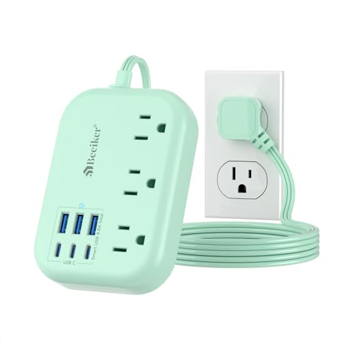 6 USB (3 USB C) Green Travel Power Strip, 5Ft Extension Cord, 3 Outlets - size: 5 FT(Green-24W)