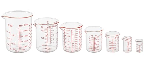 Ackers BORO3.3 Glass Measuring Cup Set, Beaker Style, 7-Piece - size: 5ml/15ml/30ml/60ml/120ml/150ml/250ml