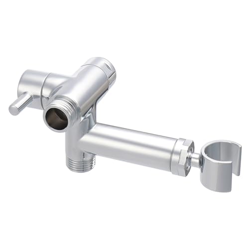 NearMoon Solid Brass Shower Arm Diverter with Handheld Mount, G1/2 3-Way Diverter Valve with Holder Bathroom Universal System Replacement Part for Hand and Fixed Shower Head (Chrome Finish) - color: Chrome Finish