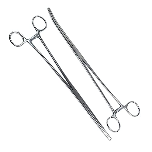 SurgicalOnline 2-Piece Curved & Straight 10" Hemostat Set - Stainless Steel Locking Tweezer Clamps - Ideal Hemostats for Nurses, Fishing Forceps, Crafts and Hobby - size: 10"