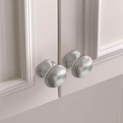 Goldenwarm Cabinet Knobs, Brushed Nickel Dresser Knobs 1-1/5 Inch 10 Pack Round Kitchen Hardware, Solid Zinc Alloy, Single Hole, Screws Included, Drawer Knob for Cupboard Dresser Bathroom Vanity - color: Brushed Nickel