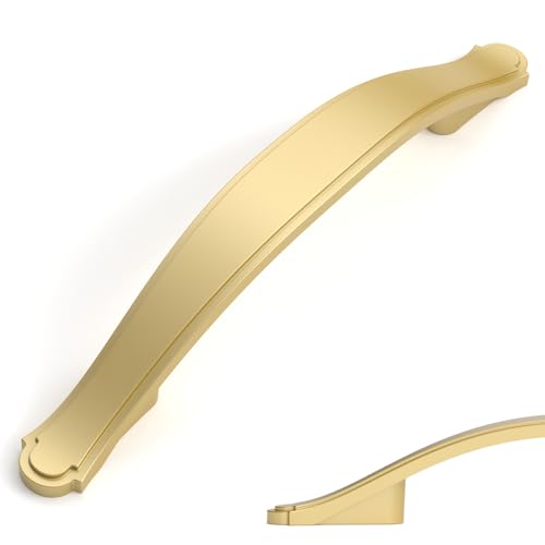 Amerdeco 10 Pack Brushed Gold Cabinet Pulls 3.75 Inch(96mm) Hole Center Drawer Pulls Cabinet Hardware Kitchen Cabinet Handles for Bathroom ZH0068 - color: Brushed Gold, size: 3.75"/96MM Hole Center