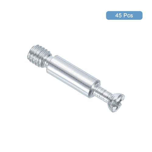 uxcell 45Pcs 32mm Furniture Connecting Fittings, Thread Bolts Dowels Screws, Metal Dowel Fitting Fasteners for Cabinet Drawer and Wardrobe Furniture, Silver - size: 32mm