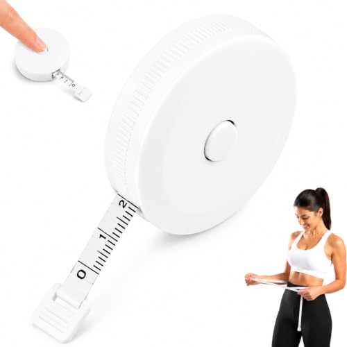 Retractable Tape Measure 150cm, Dual Scale for Body Sewing（White） | 60-inch retractable cloth tape with cm/inch scales, flexible for body and fabric measuring - color: white