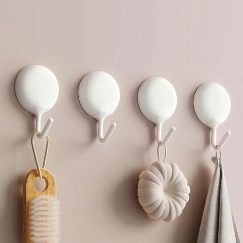 4Pcs Self Adhesive Hooks, No Drill Wall Hooks for Hanging Towel Coat Keys - Damage Free Removable Sticky Hooks for Bathroom Kitchen Office Home Organization, White