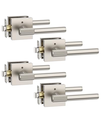 Asidrama 4 Pack Brushed Satin Nickel Privacy Door Handles | Thumb-Turn Privacy Lock,Fits 1-3/8"-1-3/4" Doors,Adj. 2-3/8"-2-3/4" Latch,Heavy-duty Zinc,Easy DIY Setup - color: Brushed Satin Nickel