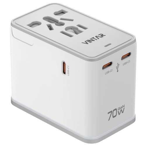 VINTAR Universal Travel Adapter 70W GaN, 5-in-1 with 3USB-C PD & 1USB-A QC - color: 70W White2