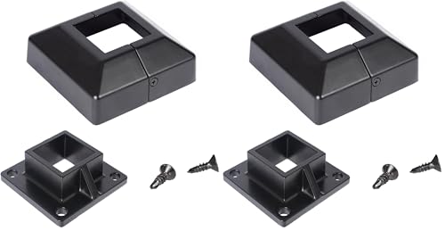 2" Square Premium Base Flange and Covers Set for Home Improvement and Tools, Aluminum,Black (Pack of 2) - size: 2" post flange + cover (Pack of 2)