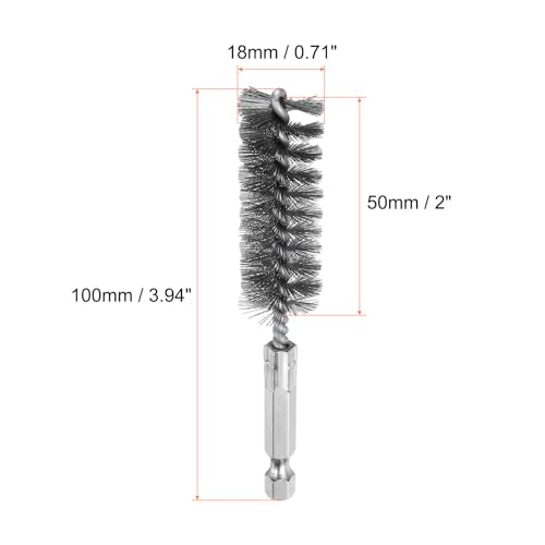 HARFINGTON 6Pcs Stainless Steel Bore Brush 18mm Dia 4" Long Cleaning Twisted Wire Brush with Handle 1/4" Hex Shank for Tubes, Ports, Bearings - size: 18mm