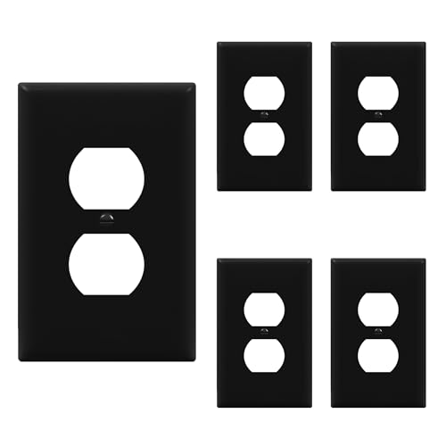 ENERLITES 5 Pack Mid-Size Duplex Outlet Covers Wall Plate, Black - color: Black, size: Mid-Size
