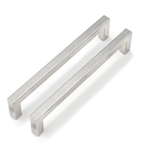 Goldenwarm Brushed Nickel Cabinet Pulls 20 Pack 6-1/4 Inch, Square Drawer Handles, Stainless Steel, Screws Included, Silver Kitchen Hardware for Cupboard Closet Furniture Upgrade - size: 6-1/4In(160MM) Hole Centers