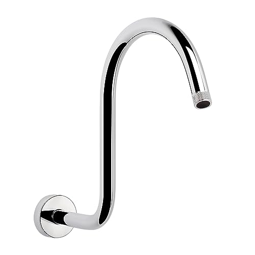 S Shaped Shower Arm, High Rise Shower Head Extension Pipe Standard 1/2" Connection with Flange, Awesome Shower Experience-Stainless Steel Bathroom Accessory(13 Inch 2-S Shape, Chrome Finish) - color: Chrome Finish, style: 13" 2 Shape