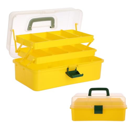 BTSKY 3-Layer Plastic Dividing Storage Box Craft Organizer and Storage - color: Yellow+Green
