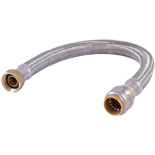 SharkBite Max 3/4 Inch x 3/4 Inch FIP x 18 Inch Stainless Steel Braided Flexible Water Heater Connector, Push to Connect Brass Plumbing Fitting, PEX Pipe, Copper, CPVC, PE-RT, HDPE, UR3088FX18 - size: 18 in, style: SharkBite Max