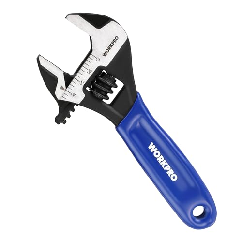 WORKPRO 4-Inch Mini Adjustable Wrench, Wide Jaw Cr-V steel Wrench - color: Blue, size: 4-Inch
