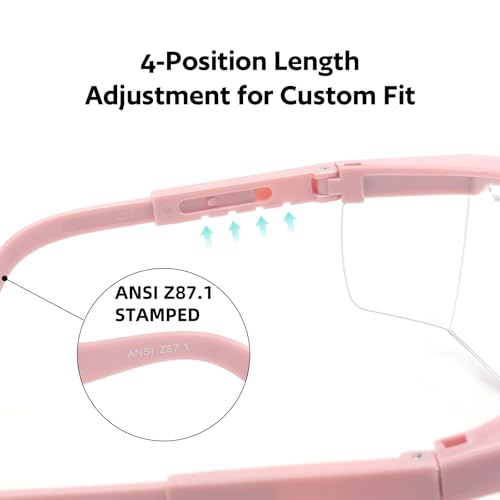 UKNOW Safety Glasses 2 Pack - Anti Fog Safety Goggles ANSI Z87.1 - Adjustable Protective Eyewear - Clear Lens Lab Goggles - color: Pink