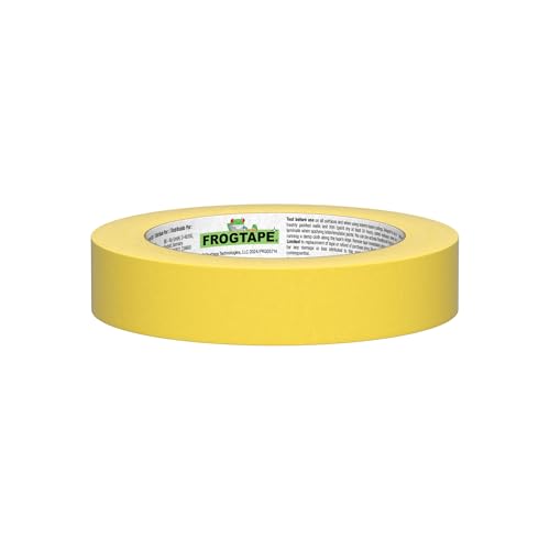 FrogTape Delicate Surface Painters Tape with PAINTBLOCK, 1.5 in Wide (0.94 in x 60 yd), Low Adhesion, Painting Tape Ideal for Freshly Painted Walls, Trim & Surfaces, Yellow, 1 Roll (280220) - size: 1 Roll, 0.94" Width