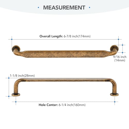 HOME EDIT Antique Brass Solid Cabinet Handles & Pulls 6-1/4 Inch 10 Pack - color: Antique Brass, size: 6-1/4 inches Hole Center