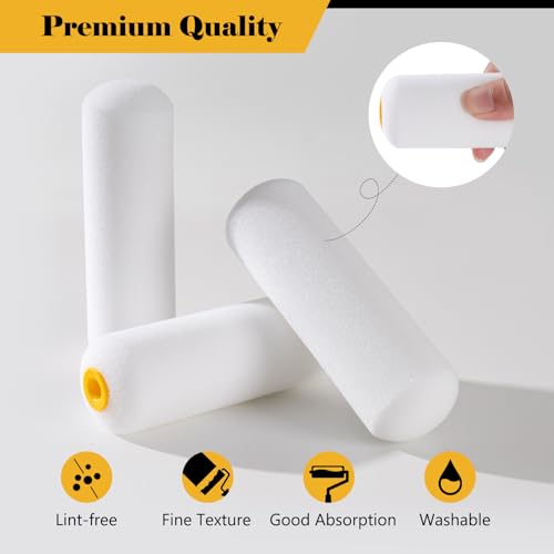 Mister Rui Mini Foam Paint Rollers, 4 Inch Paint Rollers 10 Pack