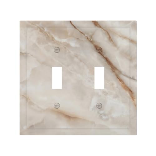 Beige Marble Pattern Light Switch Cover Modern Wall Plate Decorative 2 Gang Double Toggle Switch Plates Electrical Outlet Faceplate for Bathroom Kitchen Bedroom 5" x 4.9" - size: 2 Gang Double Toggle