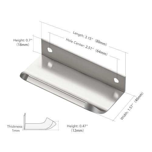 Brushed Nickel Cabinet Handles Finger Edge Pulls 3.15 Inch CC 10 Pack - color: Silver, size: 80mm/3.15" Overall Length