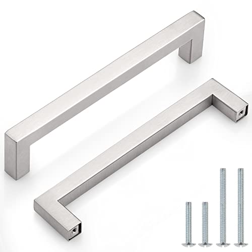Probrico 10 Pack| Square Cabinet Handles Brushed Nickel Pulls 6-3/10 inch Hole Centers Stainless Steel Drawer Pulls Kitchen Cabinet Hardware - color: Brushed Nickel, size: hole center 6-3/10"