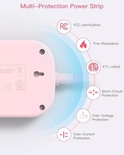 Cruise Essentials 2026, Travel Power Strip with USB C,Flat Plug, Pink - color: Pink, size: 10Ft