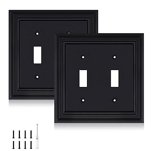 Matte Black Decorative Outlet Covers Wall Plates, Bamboo Fiber Light Switch Covers, Natural Material Electric Receptacle Switch Plate Outlet Cover of various styles (2 Gang Toggle 2 Pack) - size: 2 Gang Toggle 2 Pack
