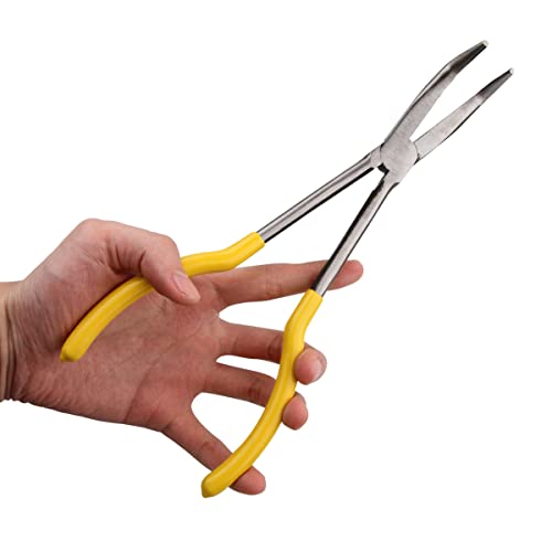 Long Reach Long Nose Pliers, 11" 90 Degree Bent Nose Pliers for Mechanics, Technicians or Home Repairing - size: 90 Degree Bent Nose