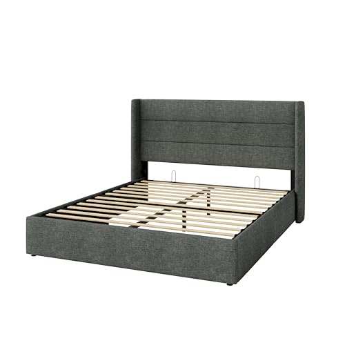 Allewie Full Size Lift Up Hydraulic Storage Bed Frame Dark Grey - color: Dark Grey, size: Full, style: Modern